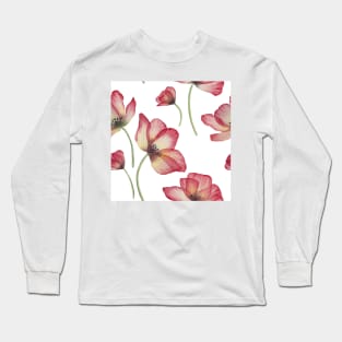 Red translucent Poppies watercolor print. Transparent Poppy flower romantic composition Long Sleeve T-Shirt